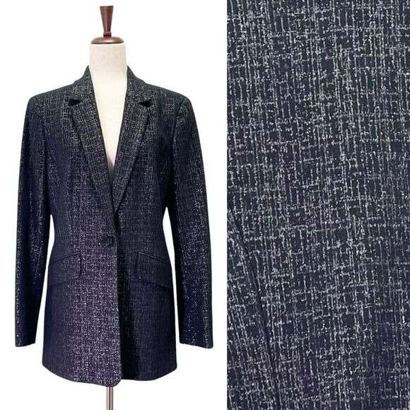 W By Worth Single Button Blazer Black & Silver Tweed Boyfriend Jacket Size 10 - Picture 13 of 13